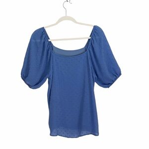 CHERISH Womens blue square-neck blouse short puff sleeves swiss dot Size Small
